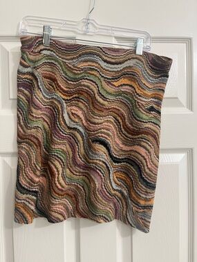 Vintage Missoni Wavy Knit Mini Skirt in Black, Green, Pink & Tan EU size 40